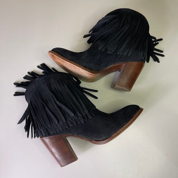 Frye Ilana Fringe Short Ankle Booties Women's 10 B Black Leather Western Pull on - Picture 6 of 15